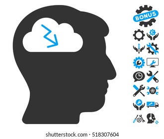 Brainstorming pictograph with bonus configuration graphic icons. Vector illustration style is flat iconic blue and gray symbols on white background.