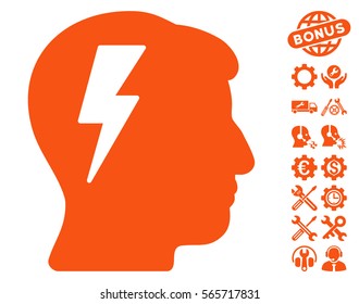 Brainstorming pictograph with bonus setup tools pictograph collection. Vector illustration style is flat iconic orange symbols on white background.