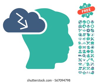 Brainstorming pictograph with bonus setup tools pictures. Vector illustration style is flat iconic cobalt and cyan symbols on white background.