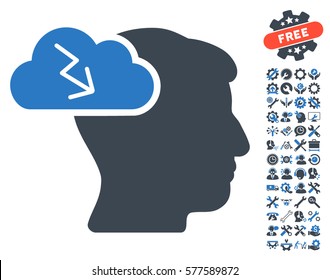 Brainstorming pictograph with bonus setup tools pictograph collection. Vector illustration style is flat iconic smooth blue symbols on white background.