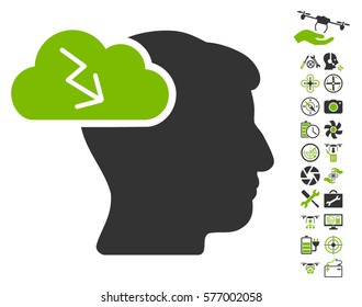 Brainstorming pictograph with bonus uav tools graphic icons. Vector illustration style is flat iconic eco green and gray symbols on white background.