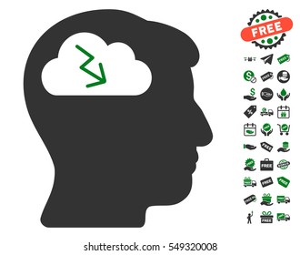 Brainstorming pictograph with free bonus pictograph collection. Vector illustration style is flat iconic symbols, green and gray colors, white background.