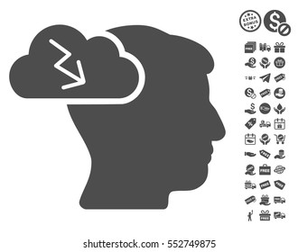 Brainstorming pictograph with free bonus icon set. Vector illustration style is flat iconic symbols, gray color, white background.