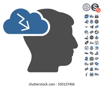 Brainstorming pictograph with free bonus pictograms. Vector illustration style is flat iconic symbols, cobalt and gray colors, white background.