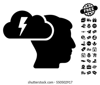 Brainstorming pictograph with free bonus pictograms. Vector illustration style is flat iconic symbols, black color, white background.