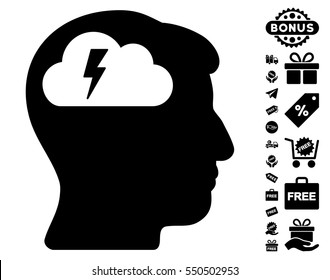 Brainstorming pictograph with free bonus pictures. Vector illustration style is flat iconic symbols, black color, white background.