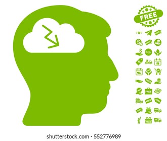 Brainstorming pictograph with free bonus symbols. Vector illustration style is flat iconic symbols, eco green color, white background.