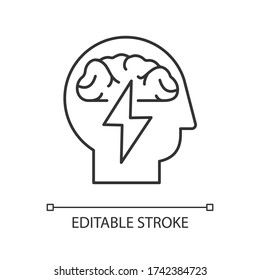 Brainstorming pixel perfect linear icon. Approach to problem solving. Analytical mindset. Thin line customizable illustration. Contour symbol. Vector isolated outline drawing. Editable stroke