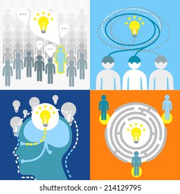 Brainstorming process to find an idea. Infographics and illustrations. Flat style