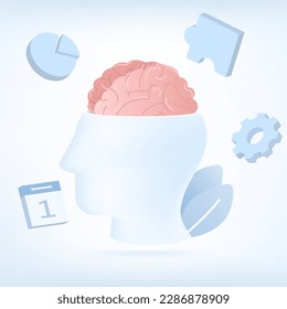 Elemento de diseño realista de lluvia de ideas. Diseñar elementos de estrategia, planificación, desarrollo y aprendizaje. El proceso de explorar y desarrollar ideas para el éxito. Ilustración vectorial plana.