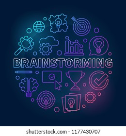 Brainstorming round vector outline bright illustration. Brainstorm concept circular sign on dark background