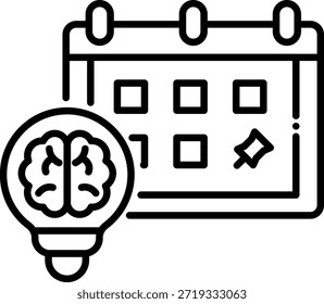 Ícone de Programação de Debate: Calendário com Brain Lightbulb