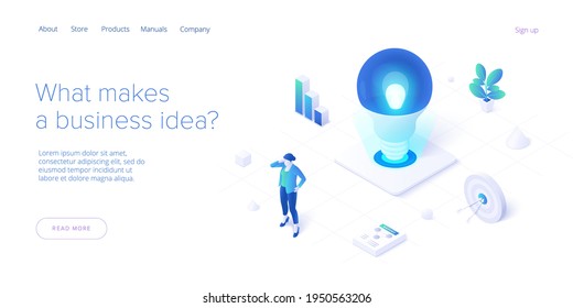 Brainstorming session concept in isometric vector illustration. Brain storm or strategic thinking as business research. Web banner template.