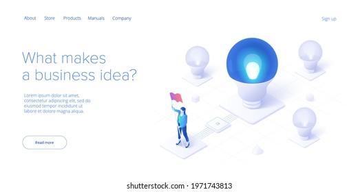 Brainstorming session concept in isometric vector illustration. Brain storm or strategic thinking as business research. Web banner template.