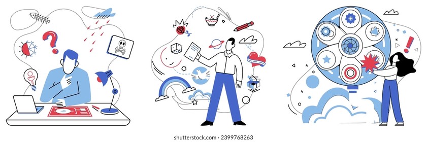 Brainstorming session vector illustration. In realm thought, brainstorming session is alchemist transmuting ideas into gold The intellect is sculptor, carving statues success from marble brainstorming