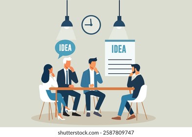 Brainstorming for solutions. Business professionals engaged in a workshop, brainstorming and collaborating to solve problems and achieve goals. Teamwork and discussion concept.