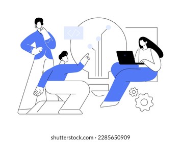 Brainstorming with a team abstract concept vector illustration. Group of IT company workers discussing new project development, teamwork organization, sharing ideas abstract metaphor.