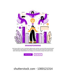 Brainstorming team. Remote communication. Website banner
