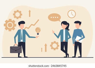 Brainstorming and Teamwork in Business - Vector Illustration