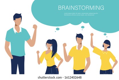 Brainstorming teamwork character. Business people teamwork office character. Animation for motion. Colleague seminar meeting. Co-working space office interior.