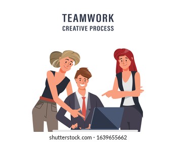 Brainstorming teamwork character. Business people teamwork office character. Animation for motion. Colleague seminar meeting. Co-working space office interior.
