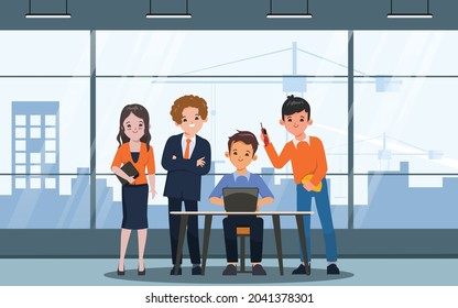 Brainstorming teamwork character. Business people teamwork office character. Animation for motion. Colleague seminar meeting.