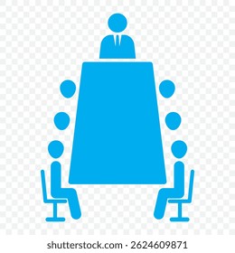 Lluvia de ideas y trabajo en equipo Clip de iconos de arte. Reunión de negocios. Equipo de debate. Grupo de discusión. Personas azules en la sala de conferencias sentadas alrededor de una mesa trabajando juntas en nuevos proyectos creativos.EPS10