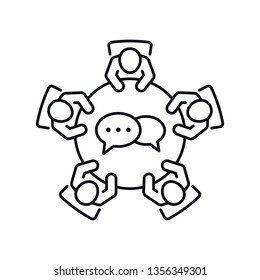 Brainstorming and teamwork icon. Business meeting. Discussion group. Debate team. Group of people in conference room sitting around a table working together on new creative projects.