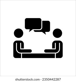 Brainstorming and teamwork icon. Business meeting. Debate team. Discussion group. People in conference room sitting on white background svg