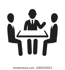 Brainstorming and teamwork icon. Business meeting. Debate team. Discussion group. People in conference room sitting around a table working together on new creative projects. svg