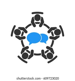 Brainstorming and teamwork icon. Business meeting. Debate team. Discussion group. People in conference room sitting around a table working together on new creative projects. - Shutterstock ID 609723020
