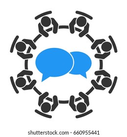 Brainstorming and teamwork icon. Business meeting. Debate team. Discussion group. People in conference room sitting around a table working together on new creative projects. 