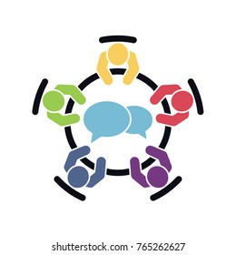 Brainstorming and teamwork icon. Business meeting. Debate team. Discussion group. People in conference room sitting around a table working together on new creative projects.