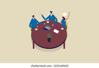 Brainstorming teamwork process. People around the table. Business group collaboration. Illustration