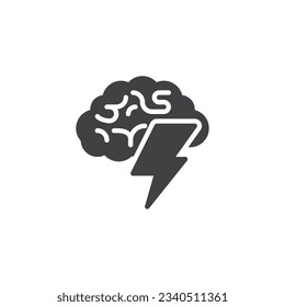Brainstorming vector icon. Brain and storm lightning filled flat sign for mobile concept and web design. Brain power glyph icon. Symbol, logo illustration. Vector graphics