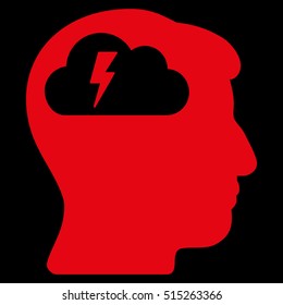 Brainstorming vector icon. Style is flat graphic symbol, red color, black background.