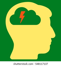 Brainstorming vector icon. Style is flat graphic bicolor symbol, orange and yellow colors, green background.