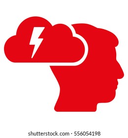 Brainstorming vector icon. Style is flat graphic symbol, red color, white background.