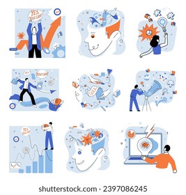 Brainstorming vector illustration. Technology is palette where imagination and analysis paint picture brainstorming Brainstorming is compass guiding ship innovation toward shores success Intelligence