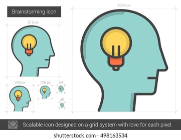 Brainstorming vector line icon isolated on white background. Brainstorming line icon for infographic, website or app. Scalable icon designed on a grid system.