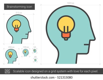 Brainstorming vector line icon isolated on white background. Brainstorming line icon for infographic, website or app. Scalable icon designed on a grid system.