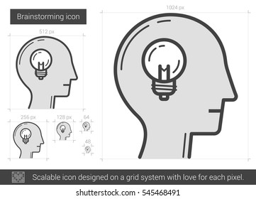 Brainstorming vector line icon isolated on white background. Brainstorming line icon for infographic, website or app. Scalable icon designed on a grid system.