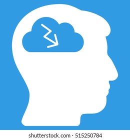 Brainstorming vector pictogram. Style is flat graphic symbol, white color, blue background.