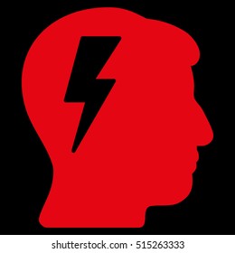 Brainstorming vector pictogram. Style is flat graphic symbol, red color, black background.