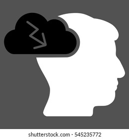 Brainstorming vector pictogram. Style is flat graphic bicolor symbol, black and white colors, gray background.