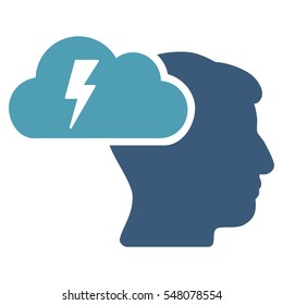 Brainstorming vector pictogram. Style is flat graphic bicolor symbol, cyan and blue colors, white background.