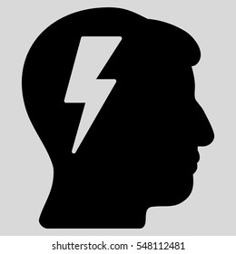 Brainstorming vector pictogram. Style is flat graphic symbol, black color, light gray background.