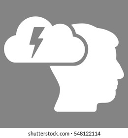 Brainstorming vector pictogram. Style is flat graphic symbol, white color, gray background.