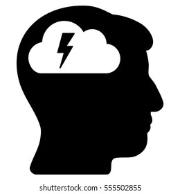 Brainstorming vector pictogram. Style is flat graphic symbol, black color, white background.