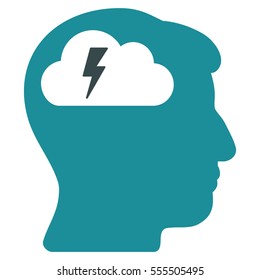 Brainstorming vector pictogram. Style is flat graphic bicolor symbol, soft blue colors, white background.